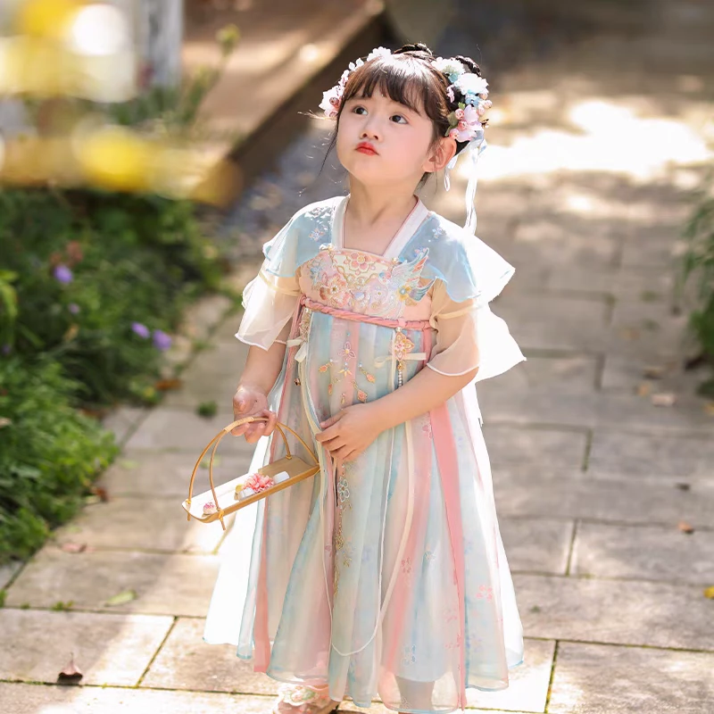 女童夏季2025新款儿童高端刺绣超仙公主礼服裙小女孩古装飘逸襦裙