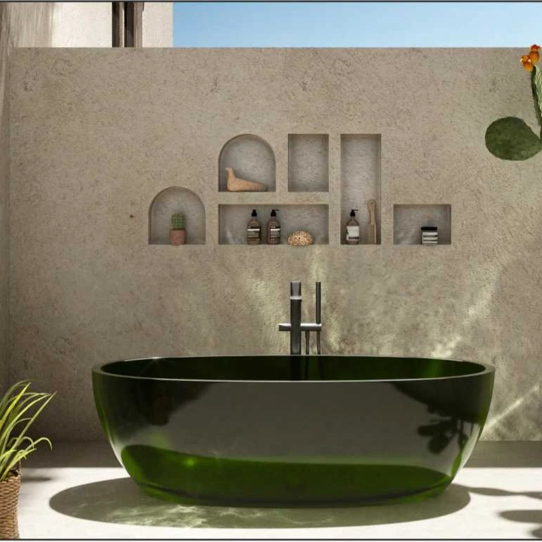 酒红色人造石独立式别墅浴缸家用舒适享受