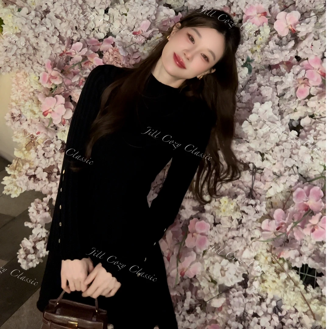 【姜简一JILL】高奢设计师高级感2025秋冬新款羊毛针织连衣裙839