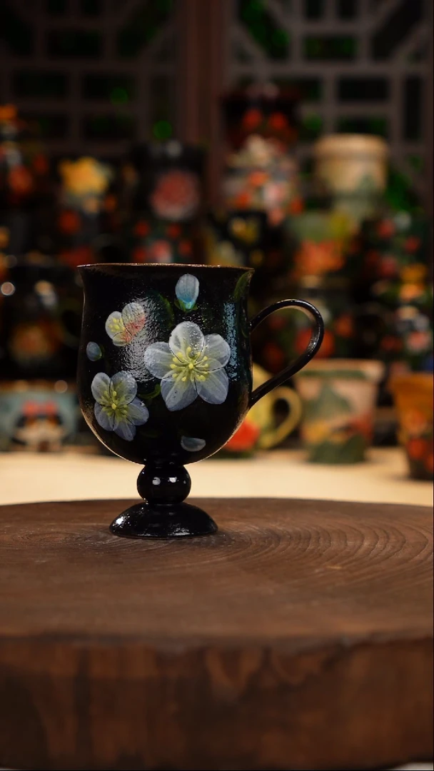 油画  手绘釉下彩杯子