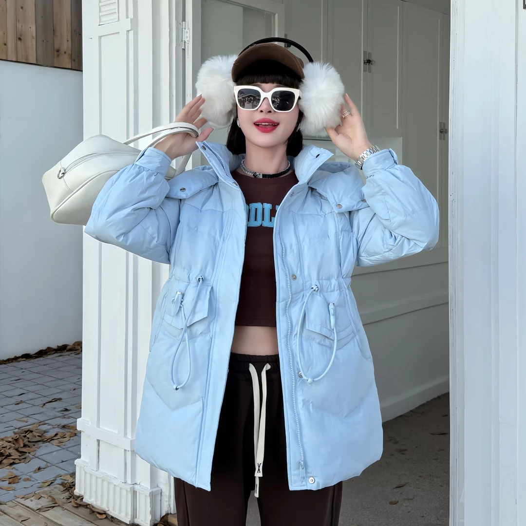 羽绒服女中长款2024新款小个子收腰连帽显瘦羽绒服外套0518