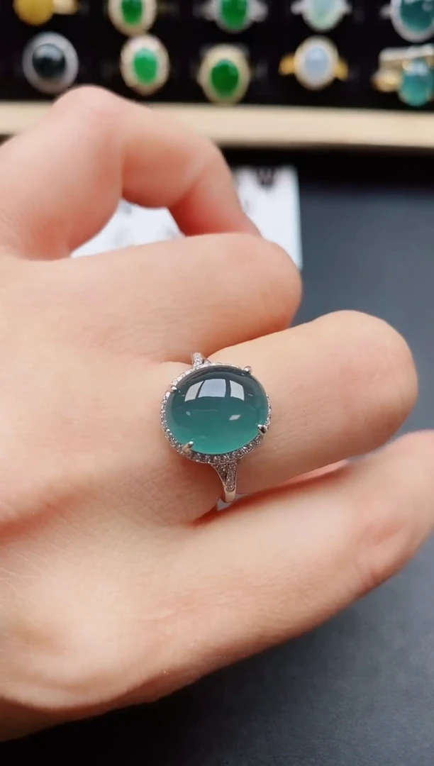 翡翠戒指银S925镶嵌8500