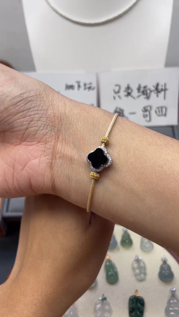 颈饰银S925镶嵌翡翠（49号链接）纯天然A货缅甸翡翠四叶草手绳