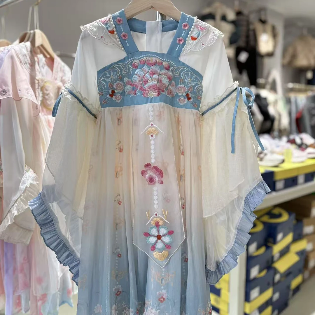 女童春夏2025新款儿童长袖超仙古装襦裙小女孩古风汉服裙 连衣裙