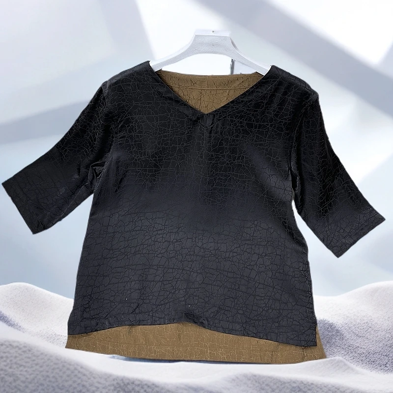 香云纱双面穿V领上衣·6A级重磅真丝香云纱100桑蚕丝国风小衫161
