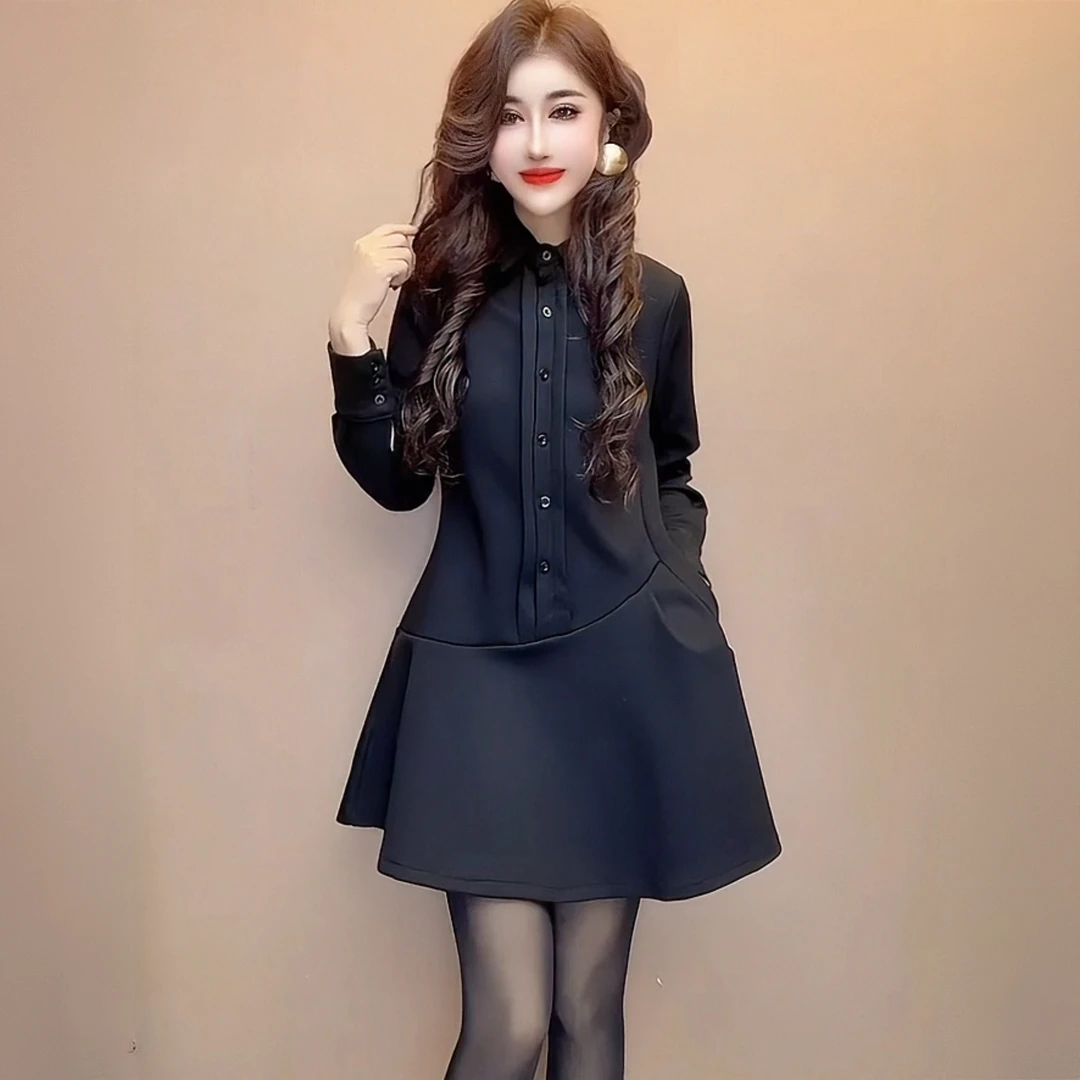 2025秋冬新款法式轻奢设计名媛时尚气质显瘦单排扣小众高腰衬衫裙