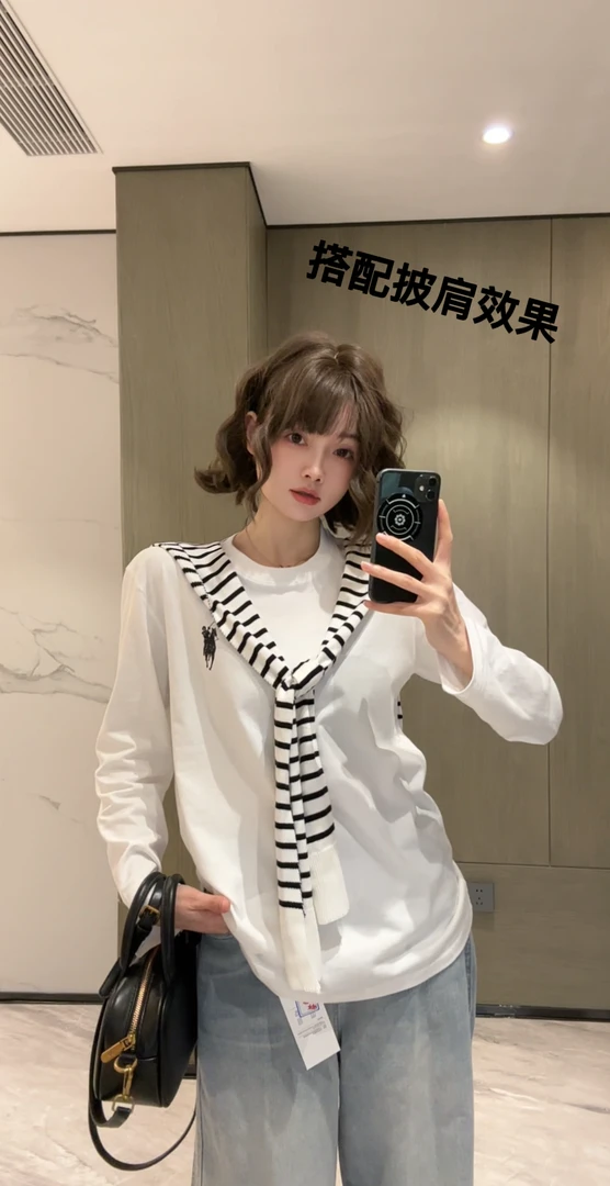 港风时尚潮白色纯棉百搭流春夏卡通印花圆领长袖T恤-骑士