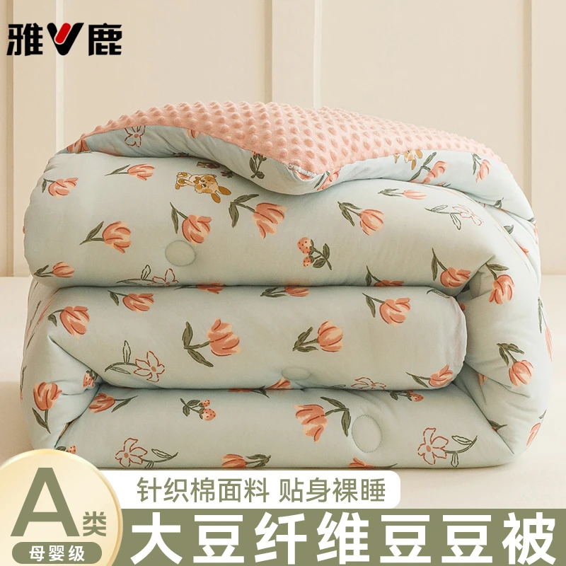 新款A类母婴级级针织棉轻盈保暖贴身加厚豆豆绒大豆被秋冬被被芯