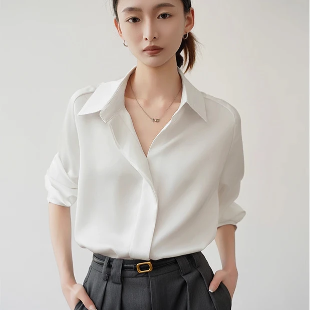 CS1281春秋气质长袖白色洋气小众宽松设计感百搭女士衬衫