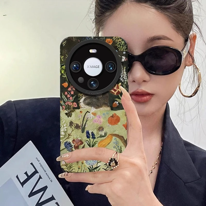 田园油画猫适用华为mate70pro手机壳mate60pro高级感女mate50潮流