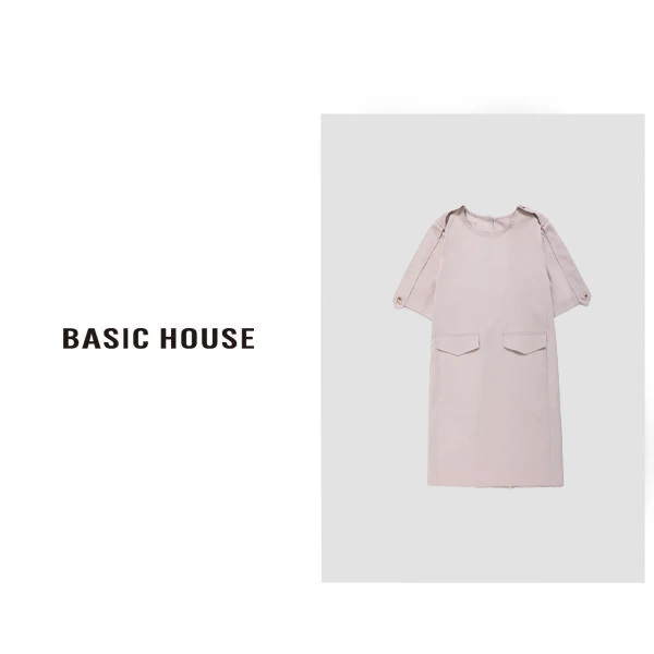 Basic House/百家好优雅舒适时尚简约设计感工装口袋连衣裙