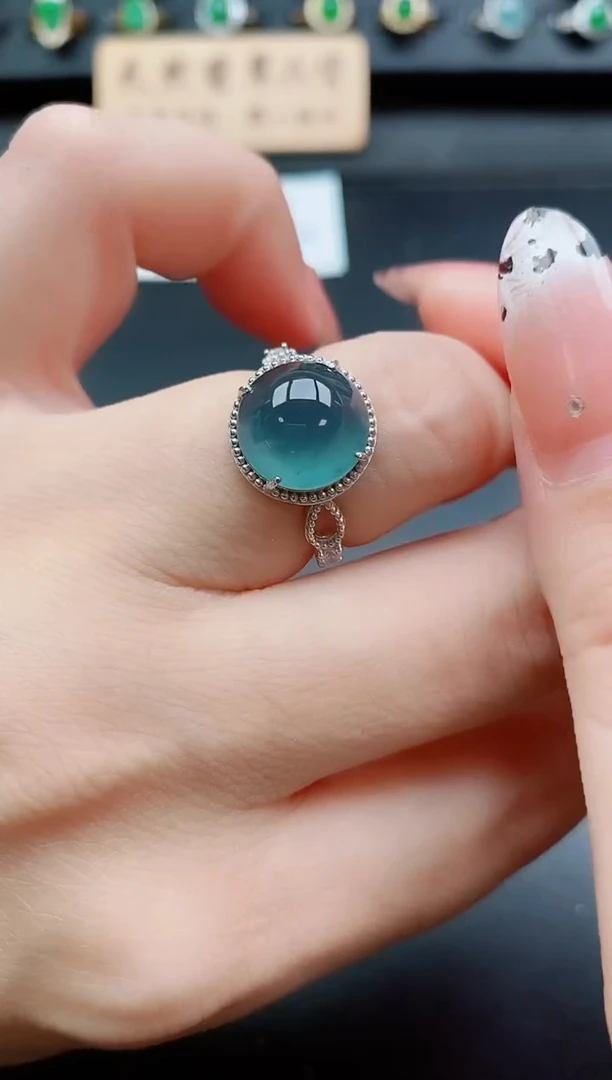 银S925镶嵌戒指翡翠1