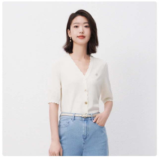 【安雅专属】ELSEWHERE珂思白色v领香风针织衫女开衫EI00287