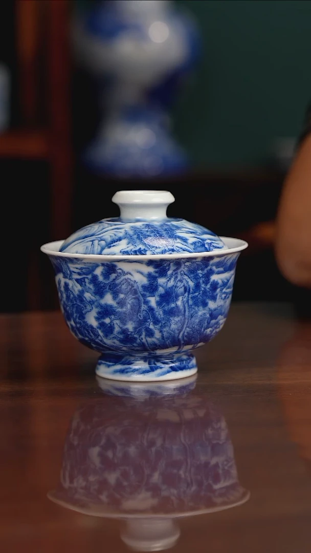 晓竹窑青花山水吴山积雪图