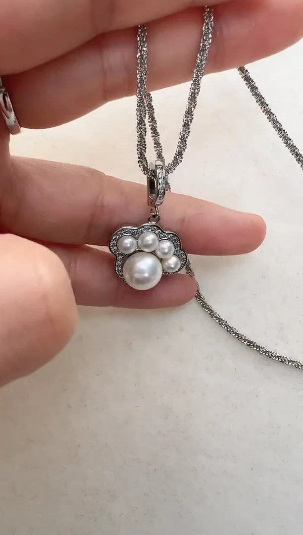 【闪购商品】淡水珍珠颈饰合金银色猫爪子