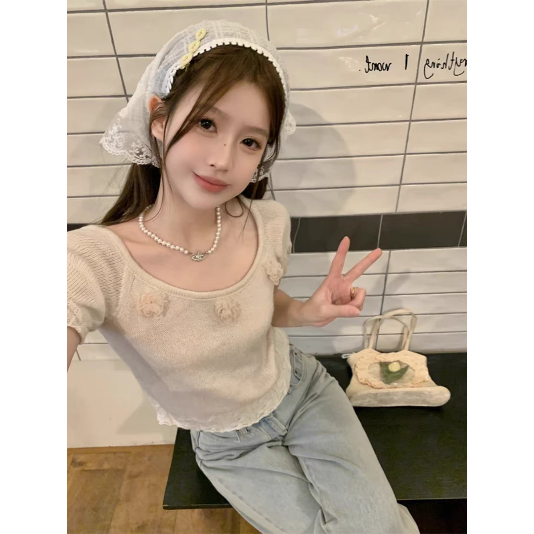 【青苍】花老爷立体小花针织上衣CCC11186