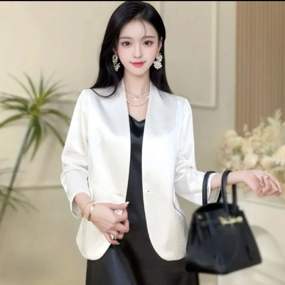 2025秋款小个子定制缎面西装外套小西服修身气质醋酸缎面休闲西服