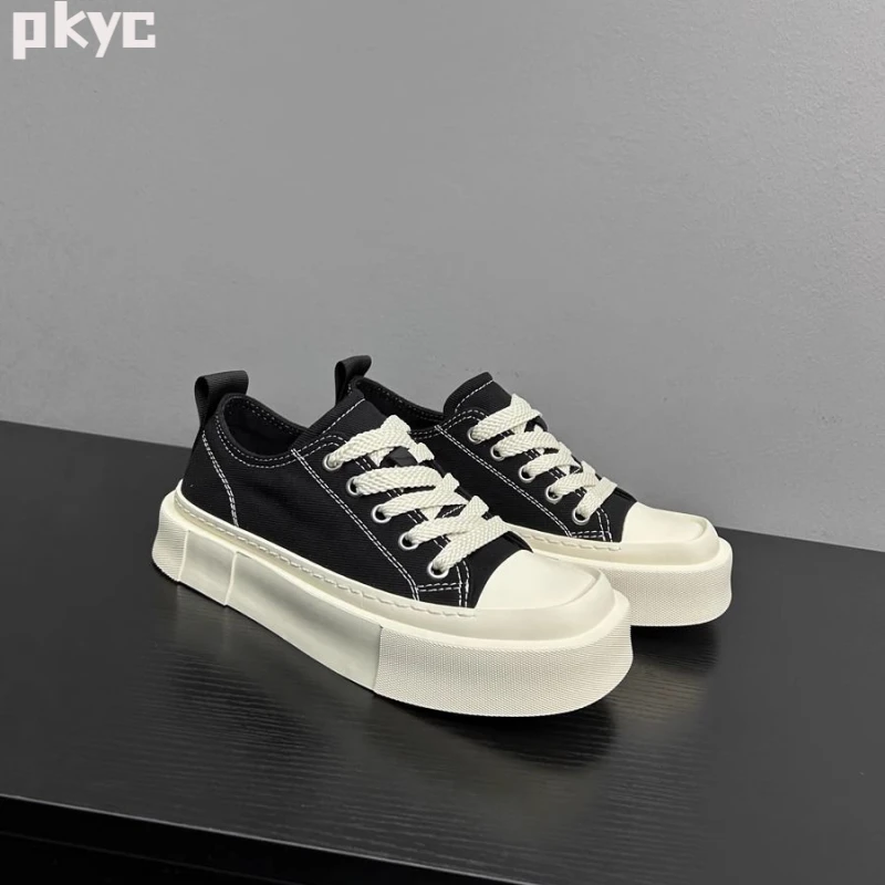 小众方头板鞋小众帆布鞋男夏季透气男鞋韩版百搭厚底学生休闲鞋子