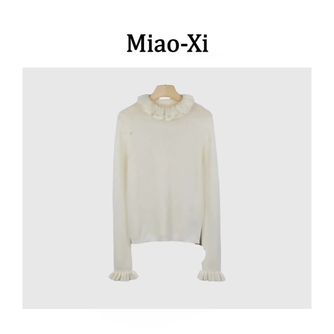 妙兮·LL秋季新款法式优雅气质时尚设计款木耳边针织衫*20252862