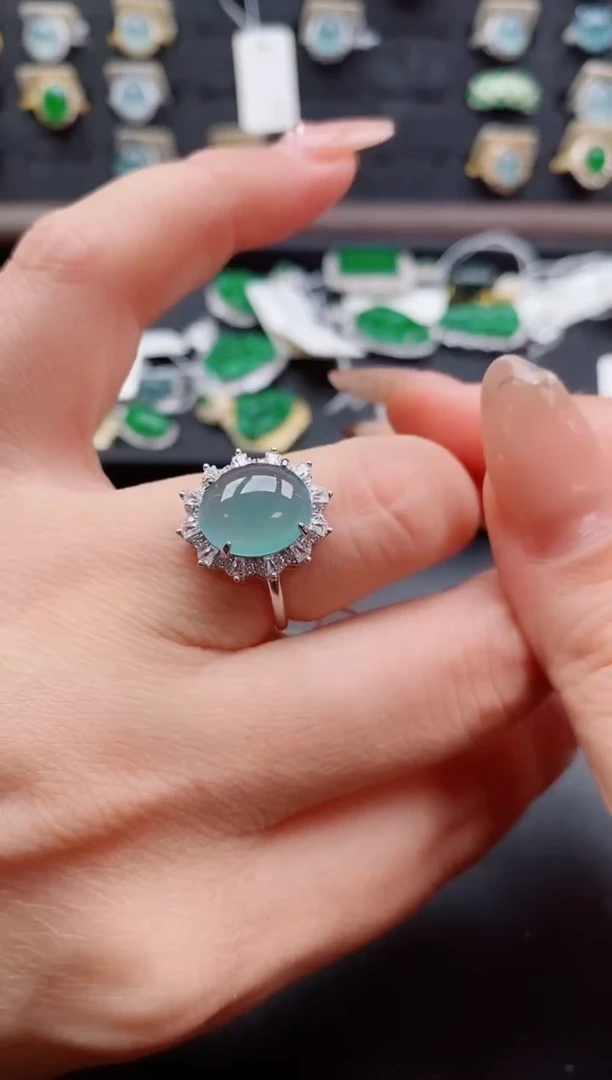 银S925镶嵌戒指翡翠1