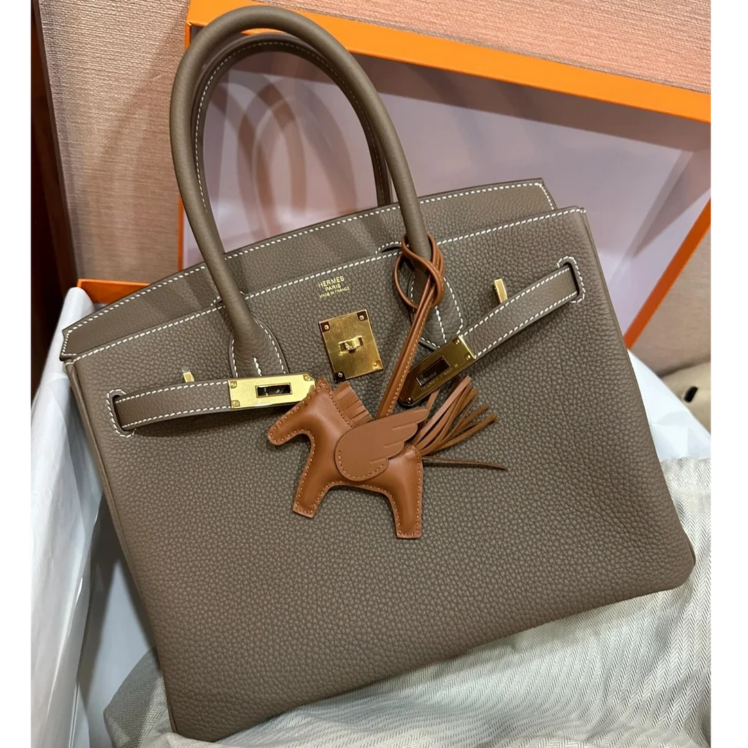 99新 Hermes/爱马仕 小花JerryBirkin 30 大象灰 Y刻 金扣包