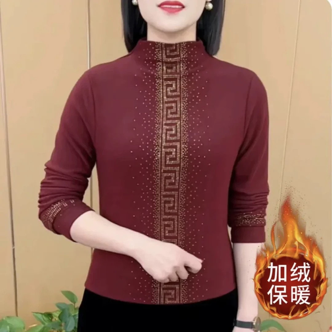 E7540纯色烫钻印花高级感百搭针织衫