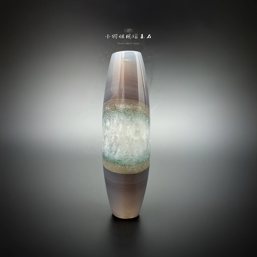 天然缠丝玛瑙冰晶双线绿漂玛瑙勒子 尺寸 47*14