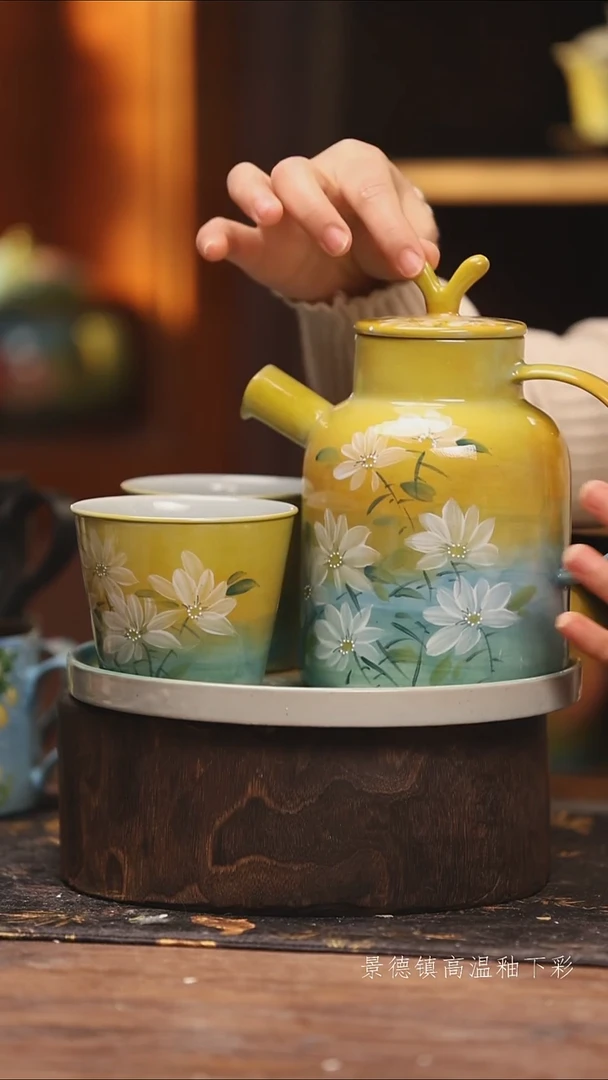 陶瓷景德镇高温釉下手绘陶瓷@L648@