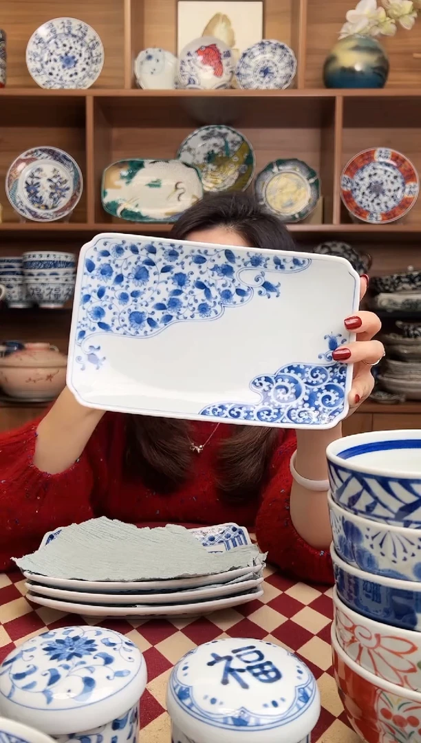 【闪购商品】瓷片云竜唐草 方型寿司盘