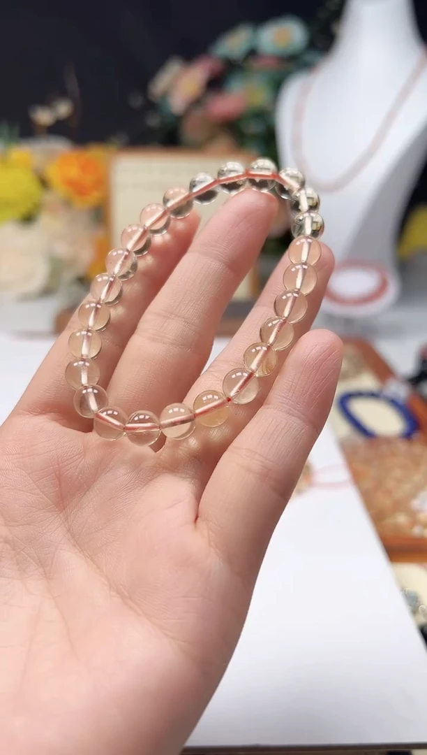 黄晶手串未镶嵌天然7.9mm巴西黄水晶手串