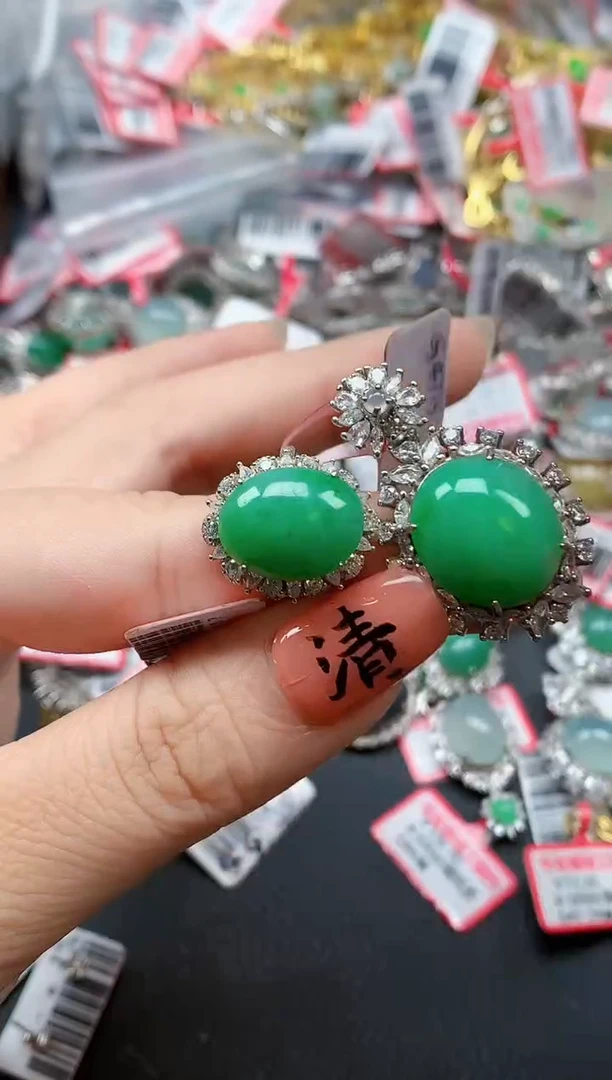 银S925镶嵌戒指翡翠天然A货缅甸翡翠