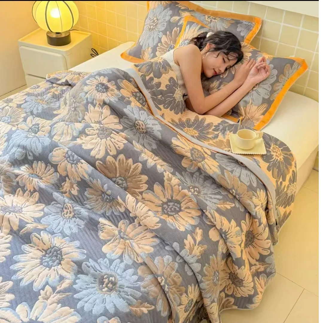 【荡漾灰】150*200纯棉纱布床盖盖毯