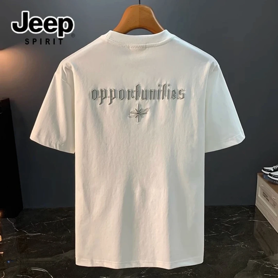 JEEPSPIRIT吉普短袖T恤男夏季新款白色刺绣休闲t恤透气衫柔软上衣