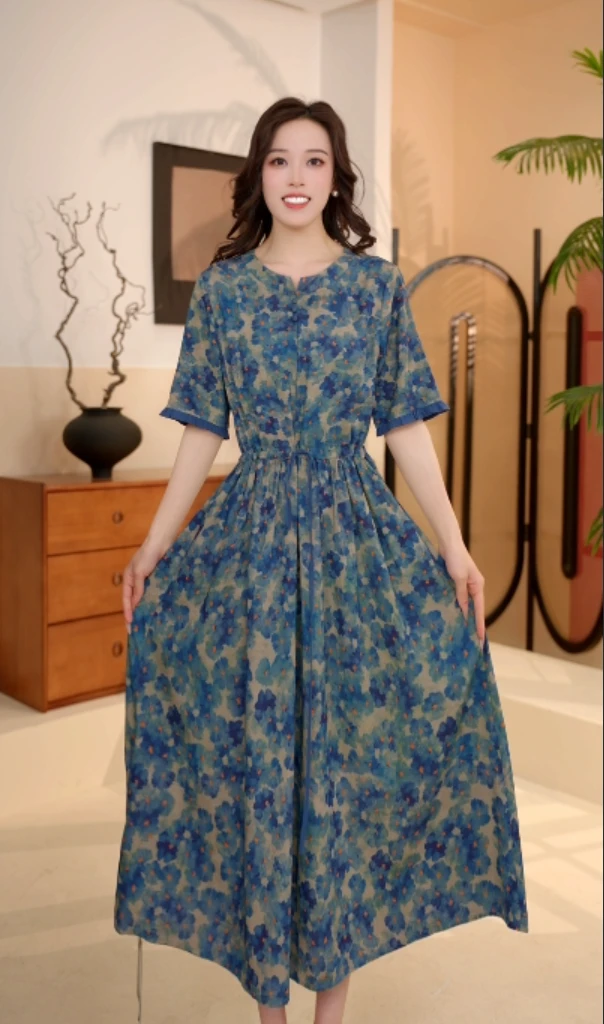 【刘七七一帘幽梦】新中式圆领花朵设计感连衣裙B92