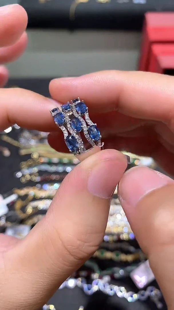 蓝宝石戒指银S925镶嵌戒指