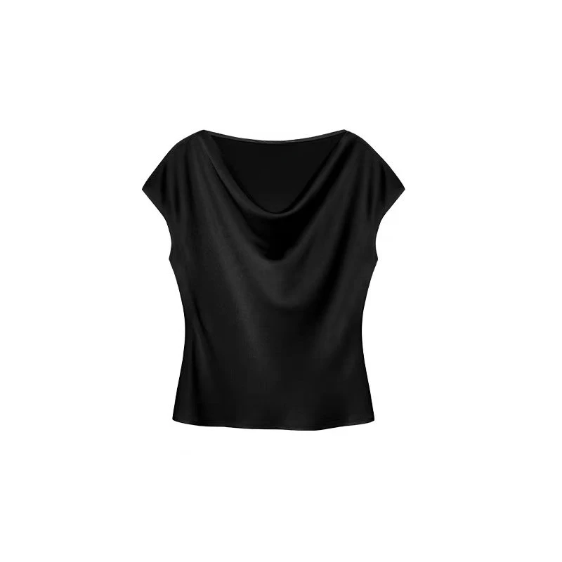 【 流光】DU家高定醋酸纤维冰感光泽垂坠显瘦设计感荡领T恤25A1168