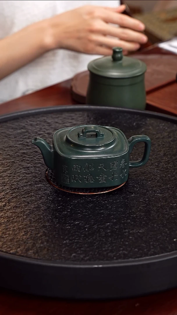 茶壶紫砂顾顺芝  四方均玉60 顾氏绿泥 210毫升