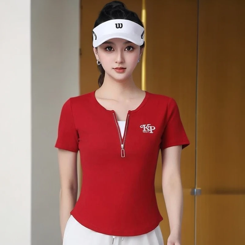 夏新款广场舞服装上衣棉修身半拉链圆领刺绣运动体操跳鬼步舞衣服