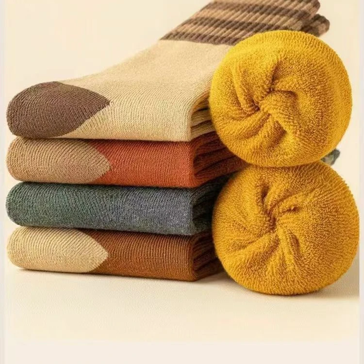 【买5双送3双】男女款冬天中筒袜加厚加绒秋冬季毛圈袜保暖吸汗长袜