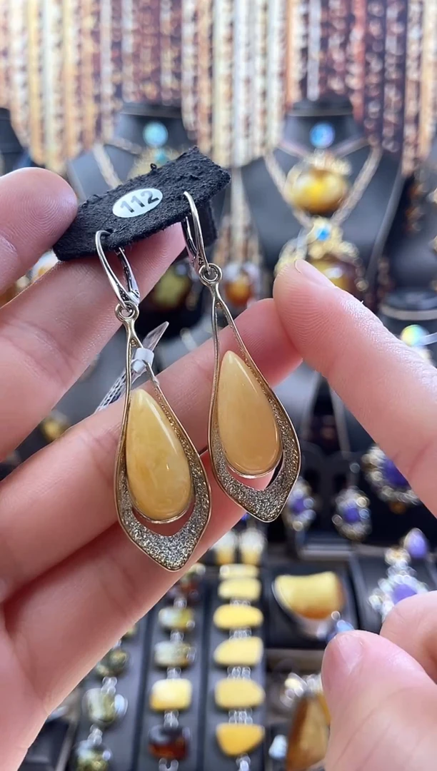 琥珀银S925镶嵌耳饰耳环