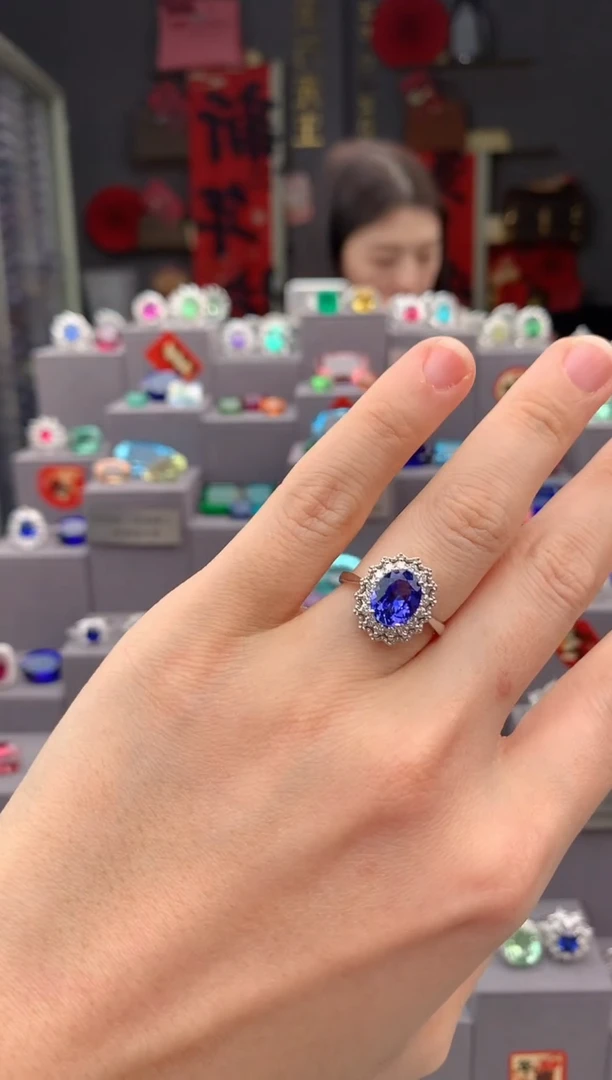 【闪购商品】坦桑石戒指18K金镶嵌2ct坦桑石戒指