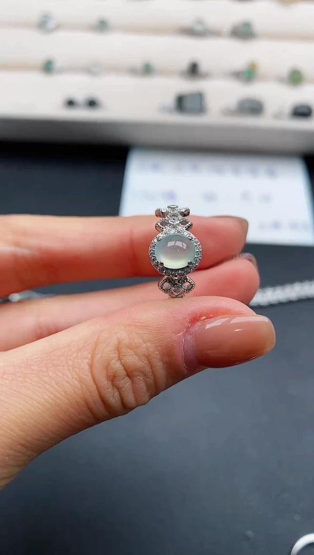 银S925镶嵌戒指翡翠66666666+9