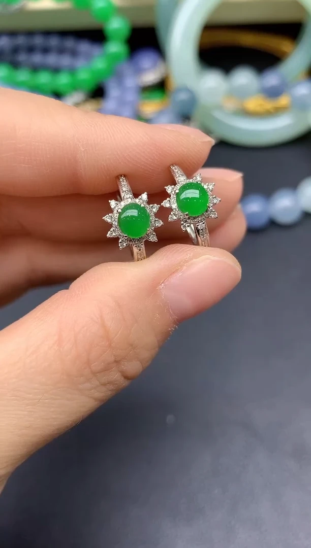 18K金镶嵌翡翠耳饰257-雪姐翡翠天天见