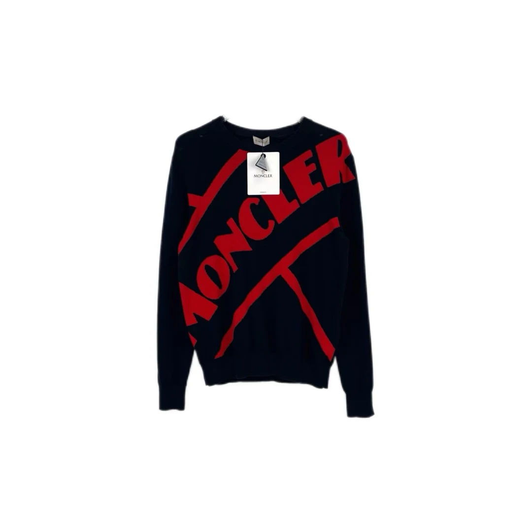 全新未使用 MONCLER 积分-188/汤/P205336840/深蓝红色大logo毛衣