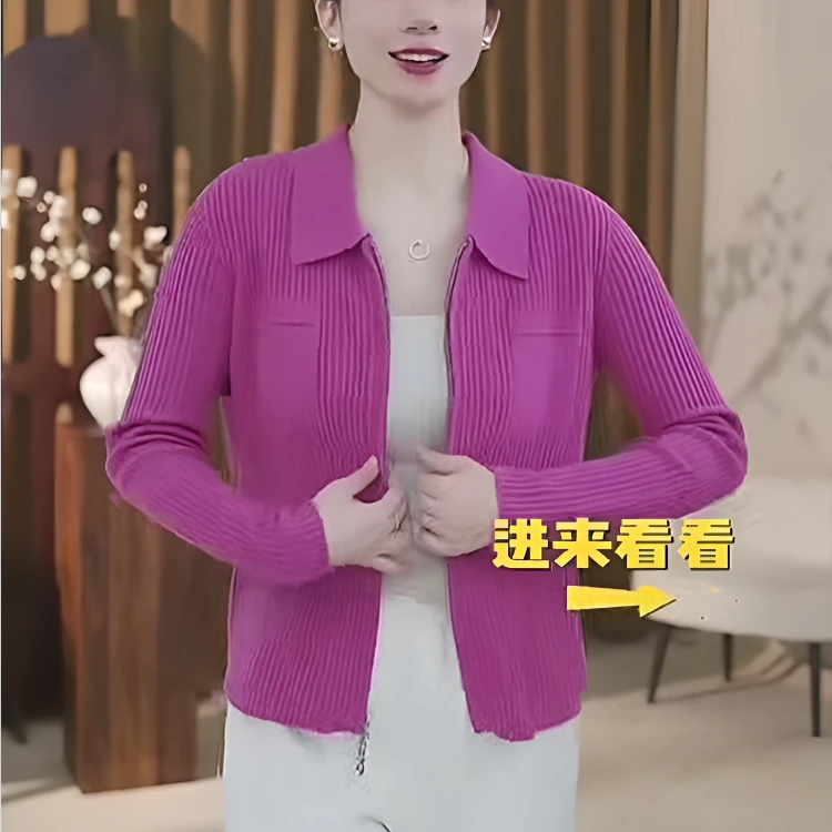 秋冬新款针织开衫女文艺百搭宽松显瘦长袖翻领毛衣外套羊毛衫上衣