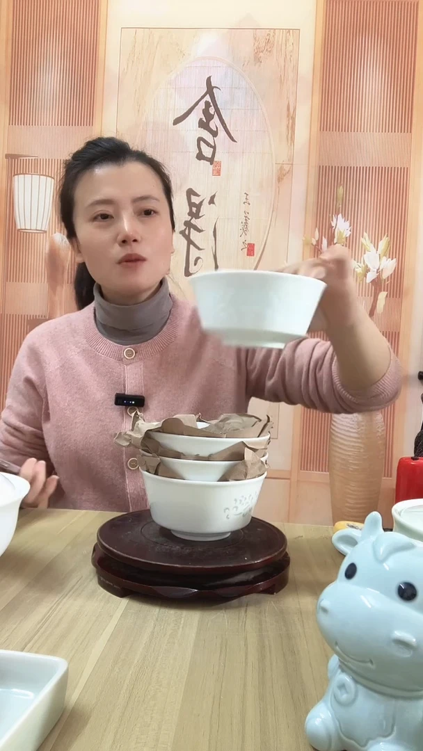 瓷缠枝玲珑白瓷碗6个