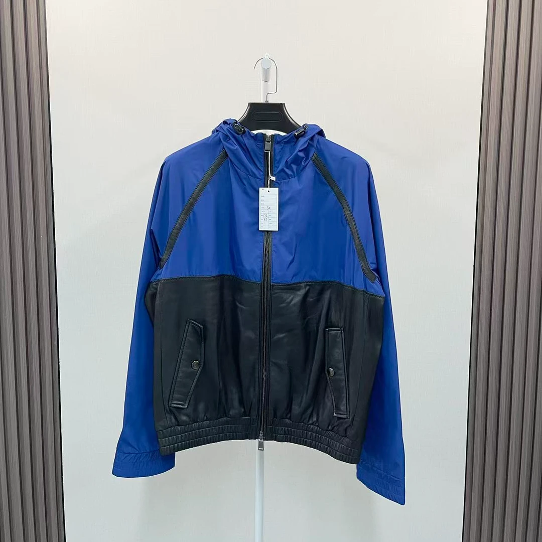 99新 HugoBoss/雨果博斯 /高级感羊皮拼接尼龙夹克外套/尺码50