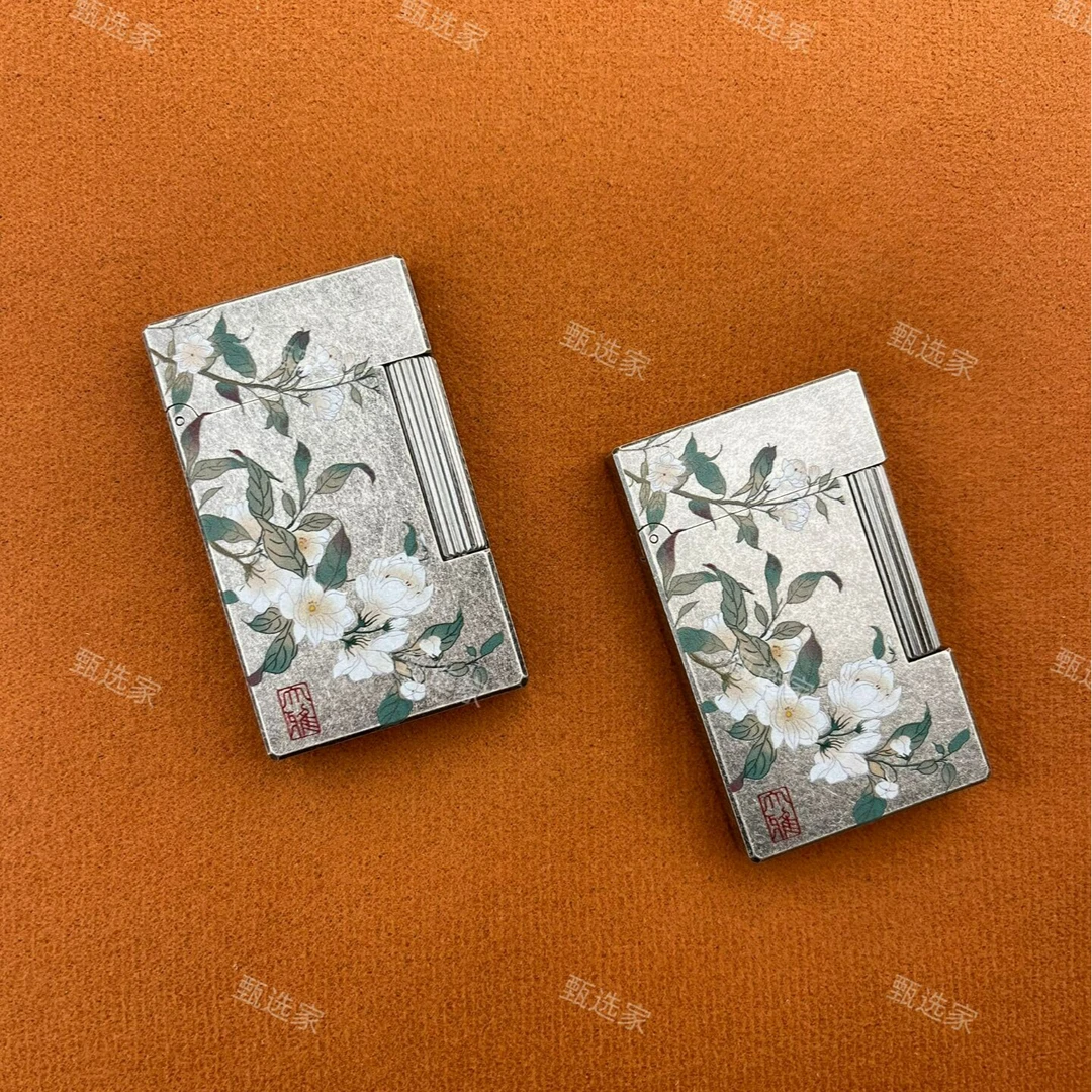 古银茉莉花开充气钢音侧滑黄铜朗声机男士礼物耐磨精雕创意打火机