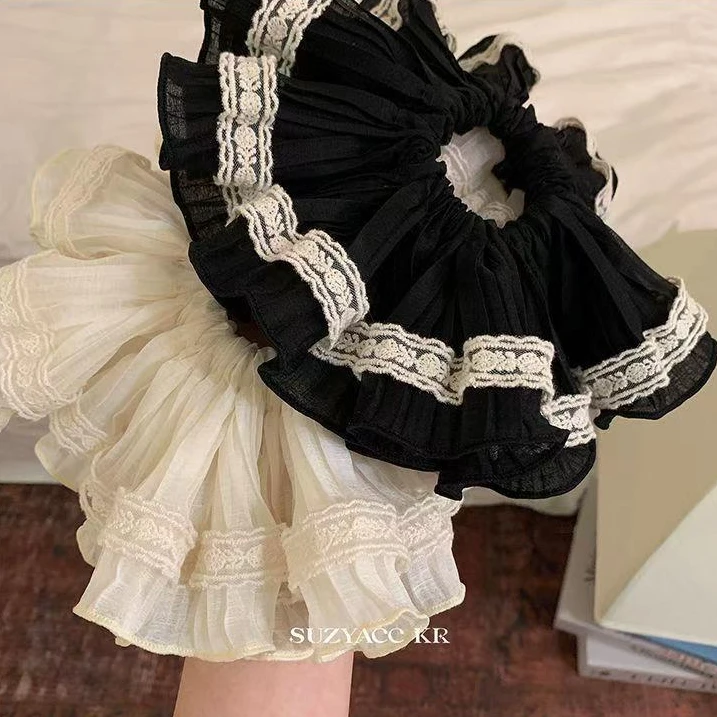 日韩褶皱网纱大肠发圈女高级感扎发头绳发饰2024新款头花发绳头饰