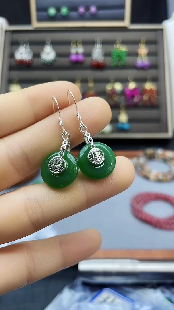 【闪购商品】和田玉耳饰银S925镶嵌448000